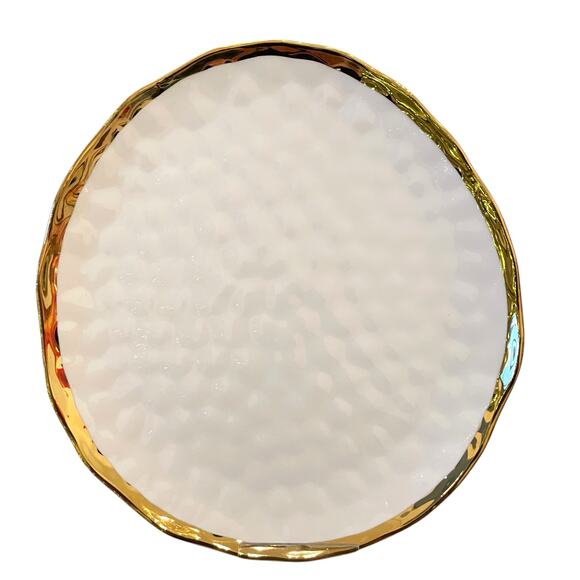 Yedi Bone China Dinner Plates 10" Set of 4 White & Gold Textured Finish New - Picture 5 of 14